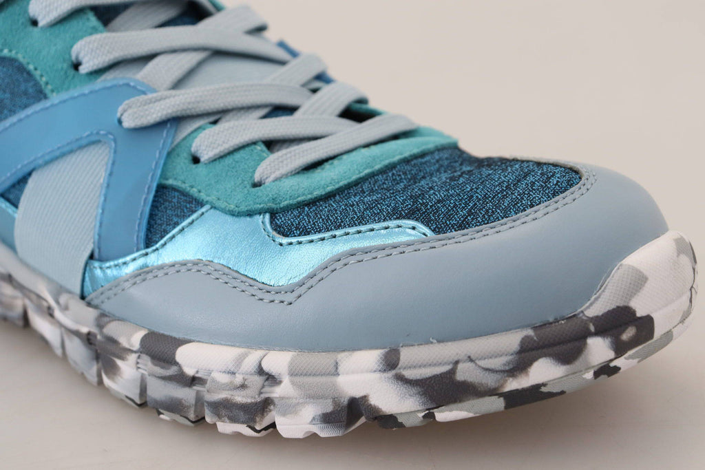 Sneakers bass Dolce & Gabbana en cuir bleu gris, style sportif, lacets, semelle blanche, pour homme.