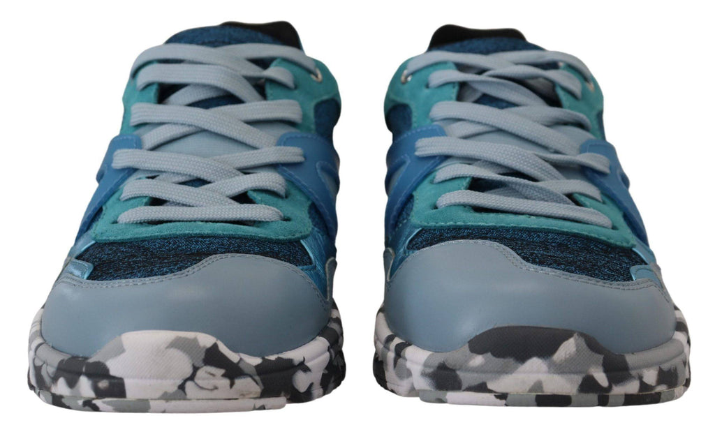 Chaussures sport basses en cuir bleu gris de Dolce & Gabbana, sneakers décontractés pour homme.