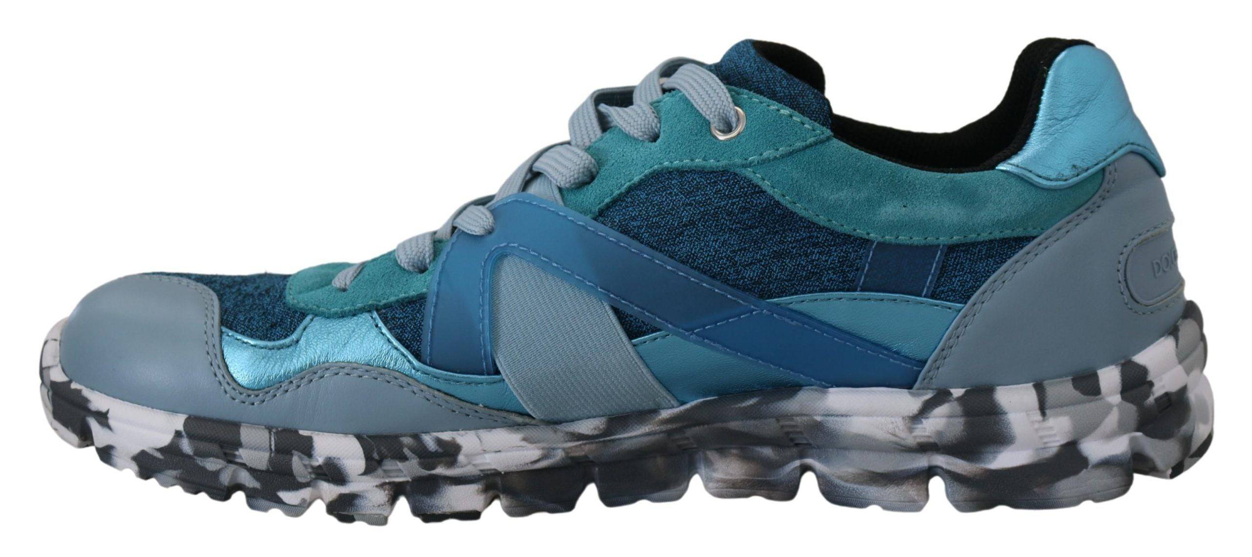 Chaussures de sport basses en cuir bleu gris Dolce & Gabbana, sneakers décontractés pour homme.