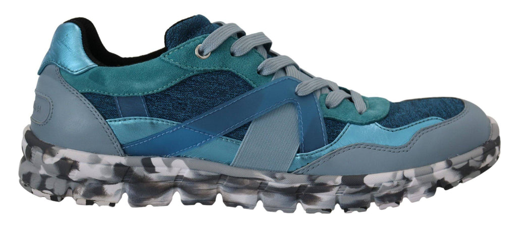 Chaussures sport basses en cuir bleu gris Dolce & Gabbana, sneakers élégants pour homme.