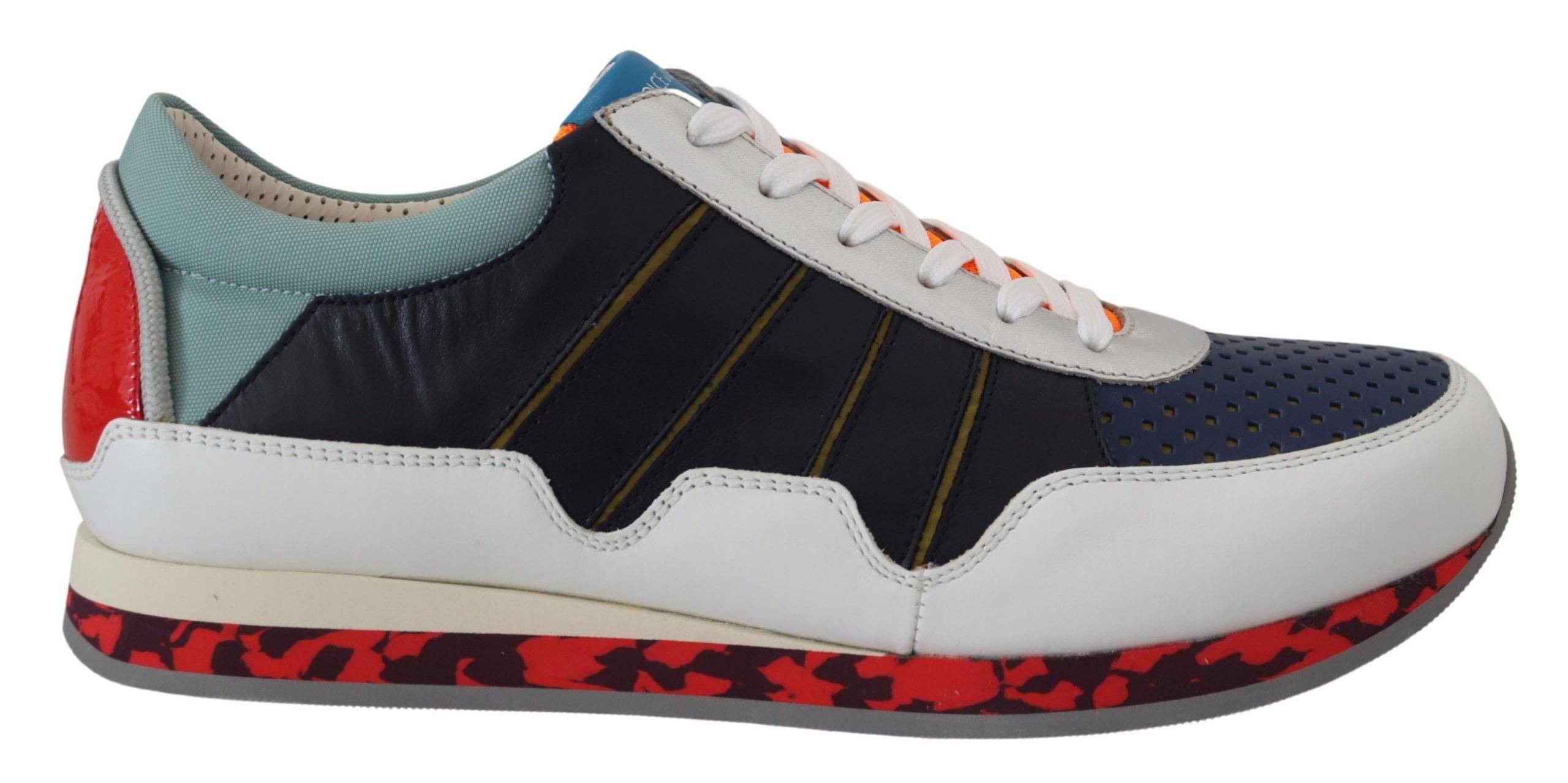 Sneakers basses en cuir multicolore Dolce & Gabbana, style sport, avec semelle blanche et détails colorés visibles.