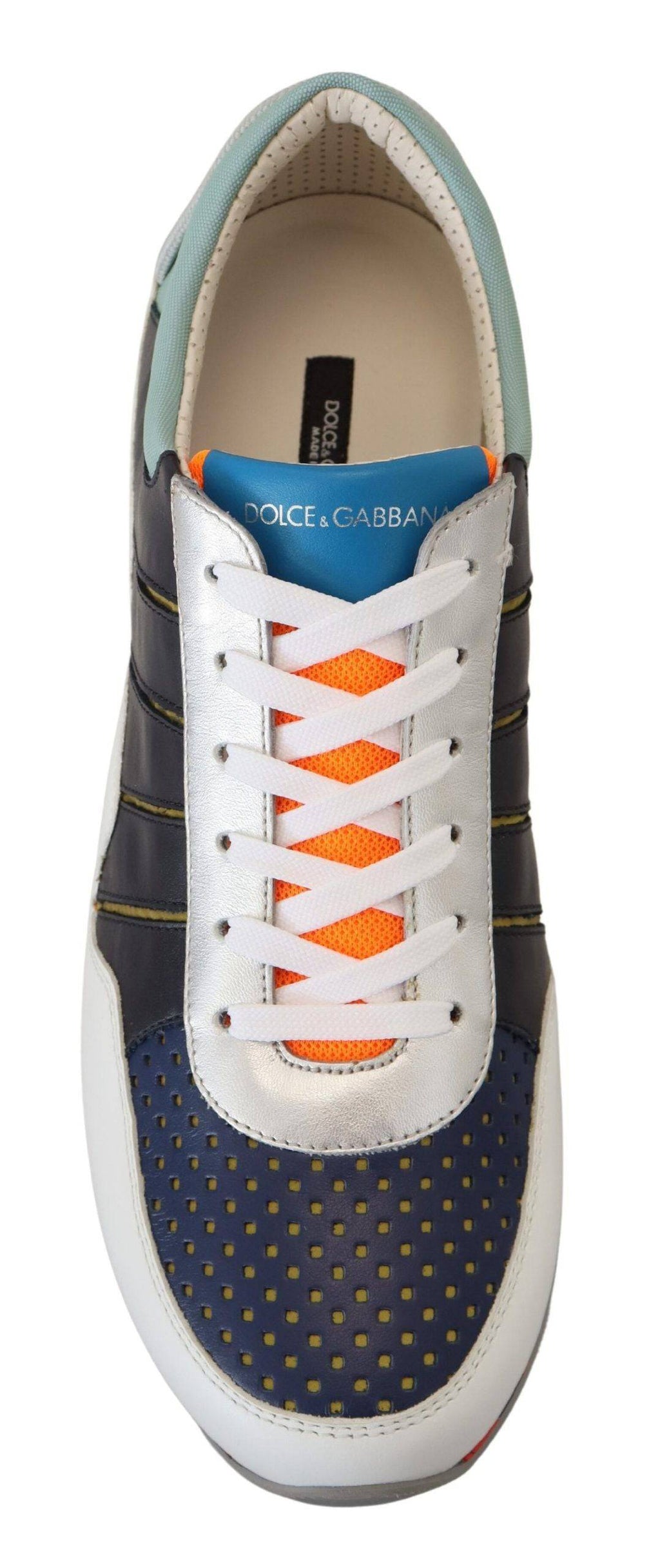 Sneakers basses en cuir multicolore de Dolce & Gabbana, style sport, avec détails colorés et semelle blanche.