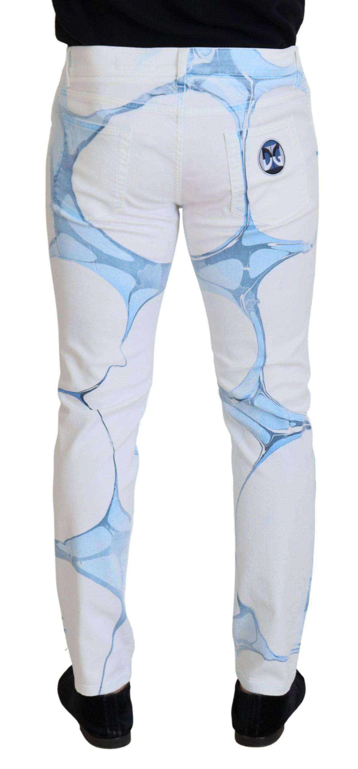 Jeans skinny en denim blanc et bleu en coton de Dolce & Gabbana, coupe stretch et ajustée, visible sur le produit.