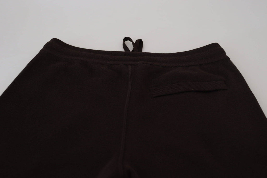 Pantalons en cachemire marron Dolce & Gabbana avec cordon de serrage, style élégant et confortable, vue de face.