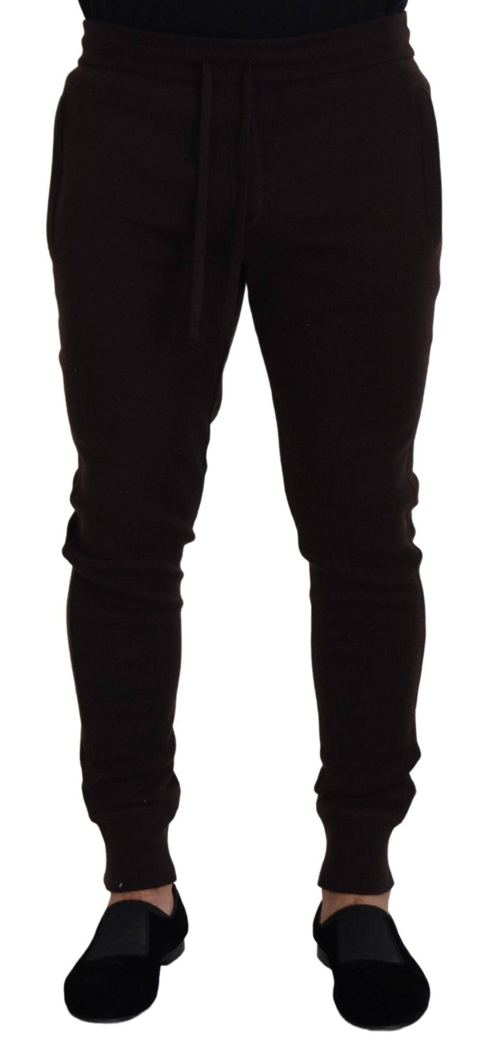 Pantalon Dolce & Gabbana en cachemire marron avec cordon de serrage, pantalon décontracté pour homme.