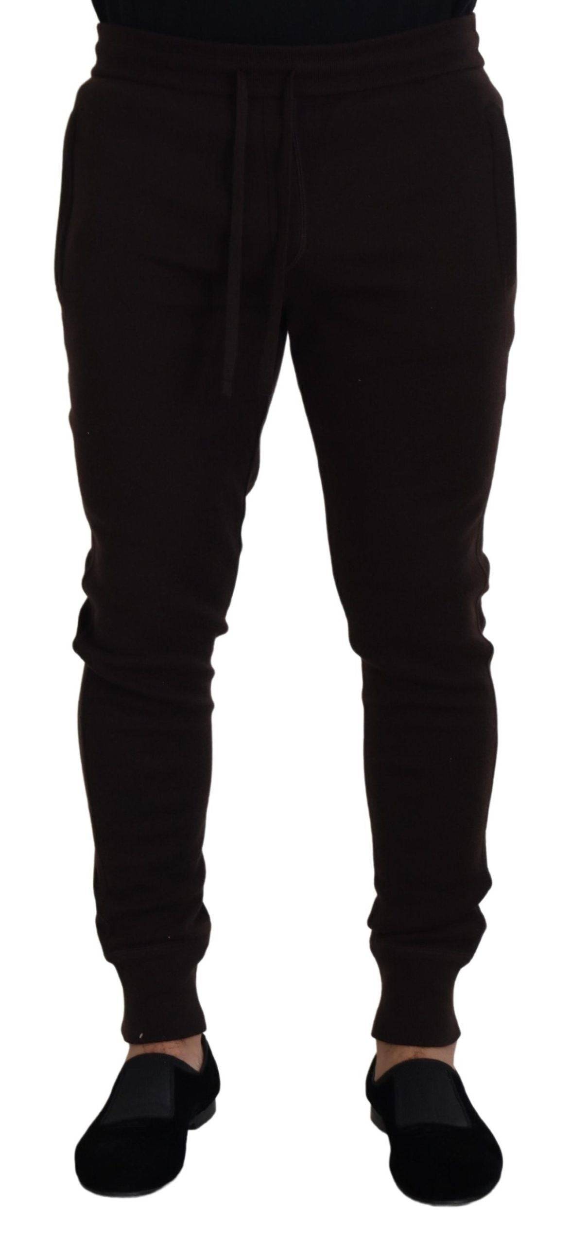 Pantalon Dolce & Gabbana en cachemire marron avec cordon de serrage, pantalon décontracté pour homme.