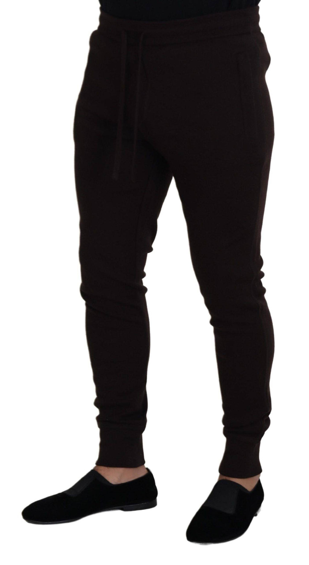 Pantalons Dolce & Gabbana en cachemire marron avec cordon de serrage, style décontracté et élégant.