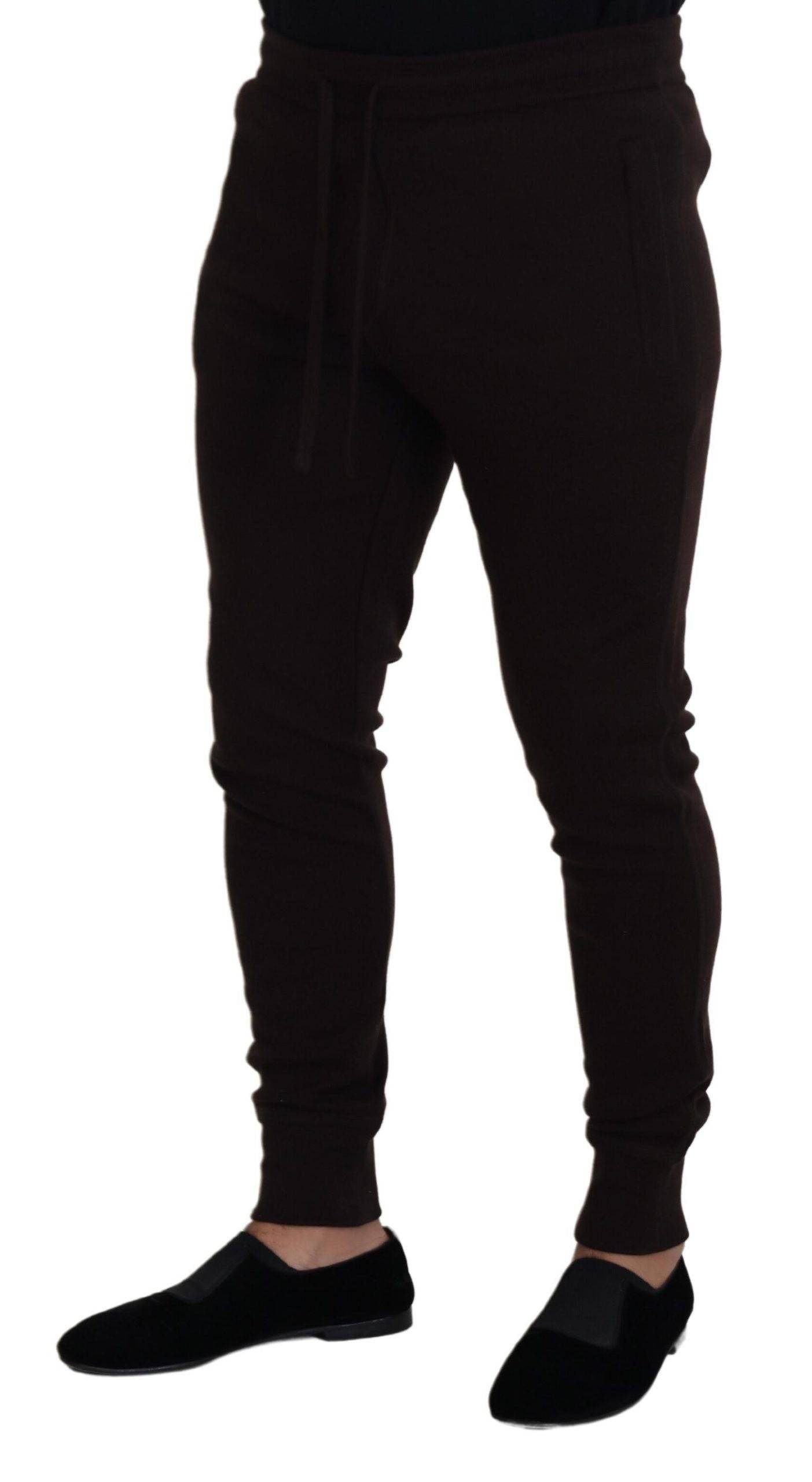 Pantalons Dolce & Gabbana en cachemire marron avec cordon de serrage, style décontracté et élégant.