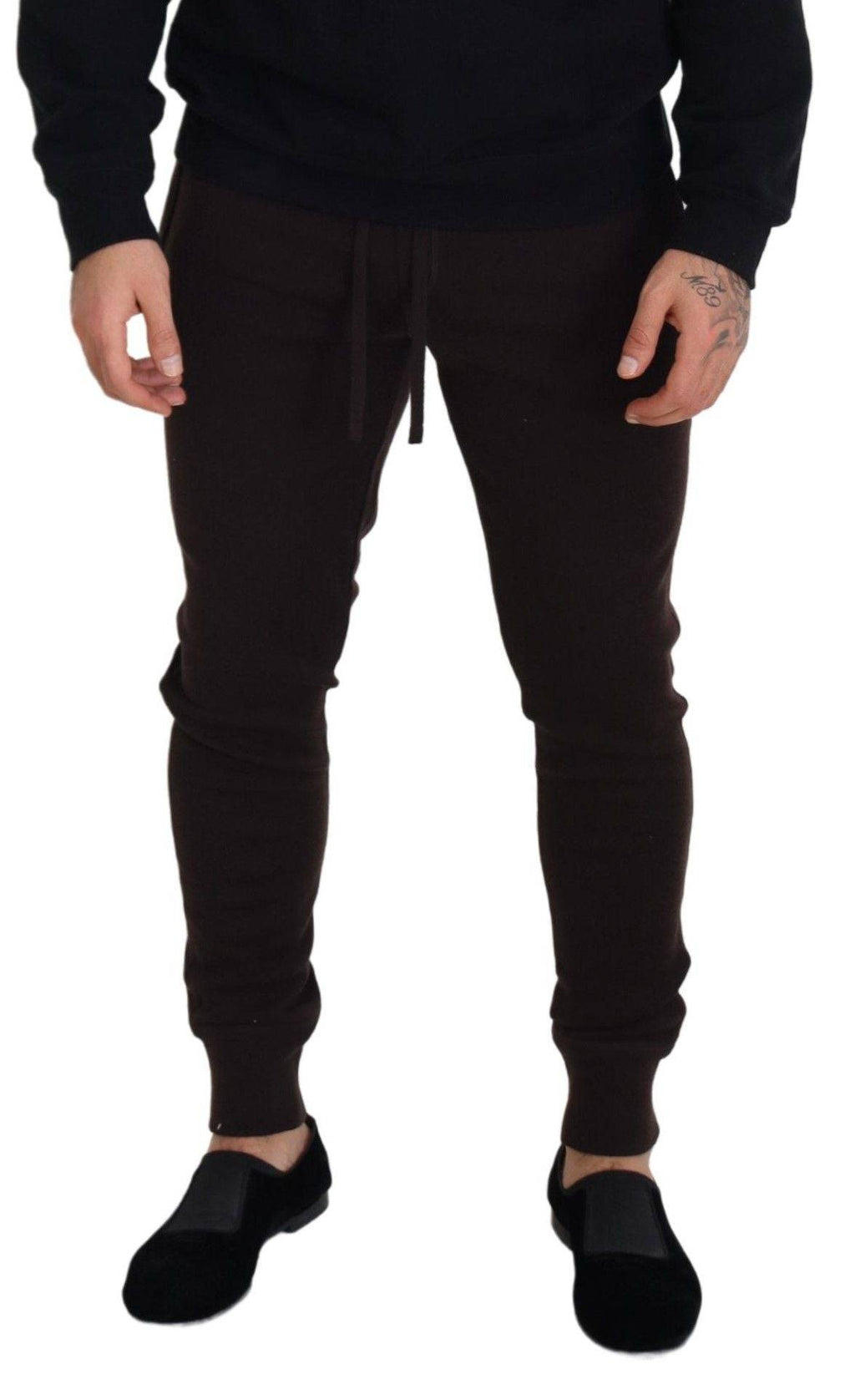 Pantalons marron en cachemire Dolce & Gabbana avec taille à cordon, pantalon confortable et élégant pour femme ou homme.