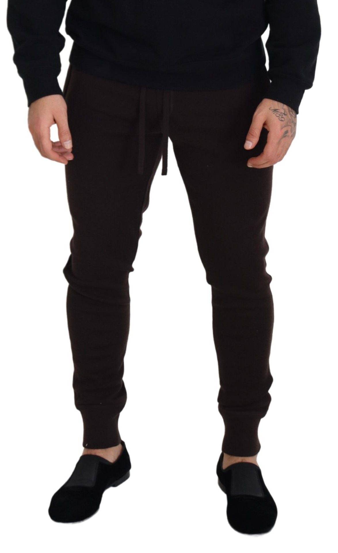Pantalons marron en cachemire Dolce & Gabbana avec taille à cordon, pantalon confortable et élégant pour femme ou homme.