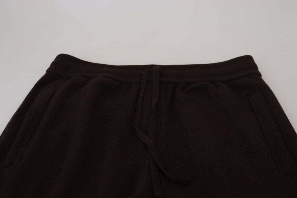 Pantalons en cachemire marron Dolce & Gabbana avec cordon de serrage, coupe décontractée, détails élégants visibles sur l'image.