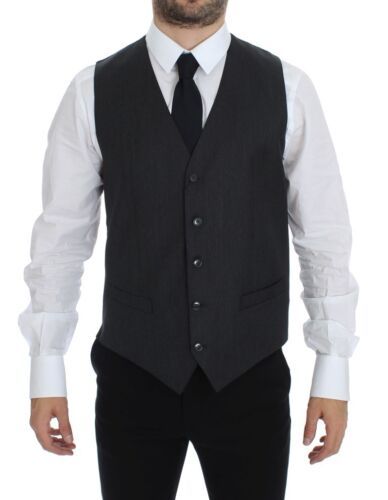 Gilet formel en laine grise Dolce & Gabbana, veste élégante pour homme ou femme, détails sophistiqués et couture raffinée.