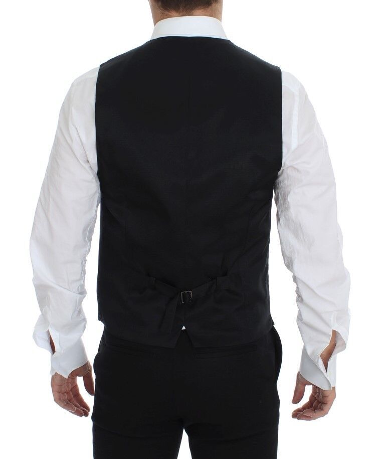 Gilet formel en laine grise de Dolce & Gabbana, veste élégante pour homme, détail de couture sophistiqué.