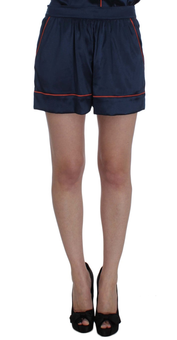 Shorts de pyjama en soie bleue Dolce & Gabbana, coupe extensible, élégants et confortables pour la nuit.