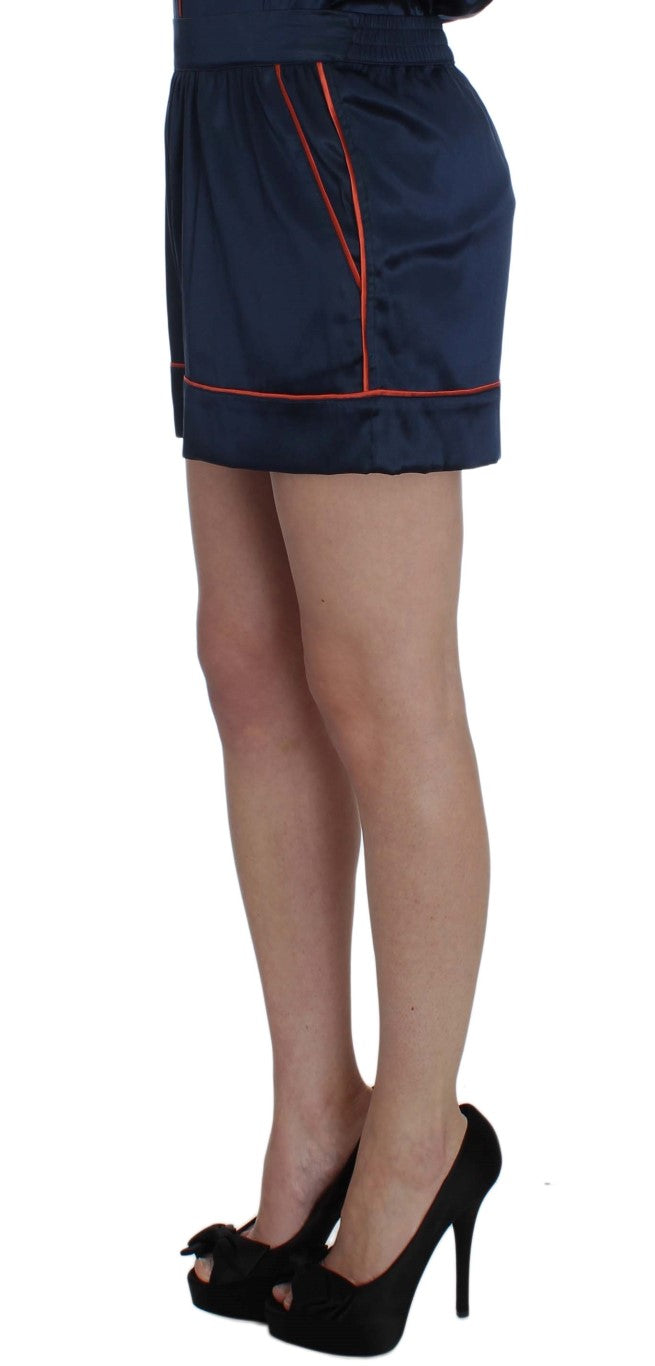 Shorts de pyjama en soie bleue Dolce & Gabbana, coupe stretch, confortables et élégants pour le sommeil.