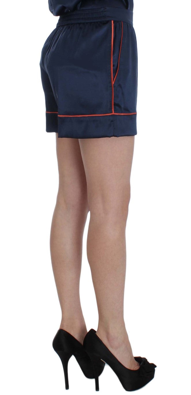 Shorts de pyjama en soie bleue Dolce & Gabbana, stretch, confortables, avec finition élégante pour nuit chic.