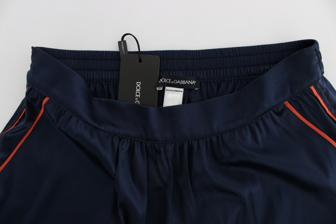 Shorts de nuit en soie bleue Dolce & Gabbana, coupe extensible et élégante pour le sommeil.