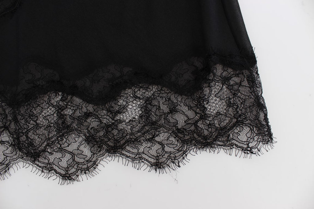 Haut de lingerie en soie noire Dolce & Gabbana avec dentelle florale élégante et détails délicats.