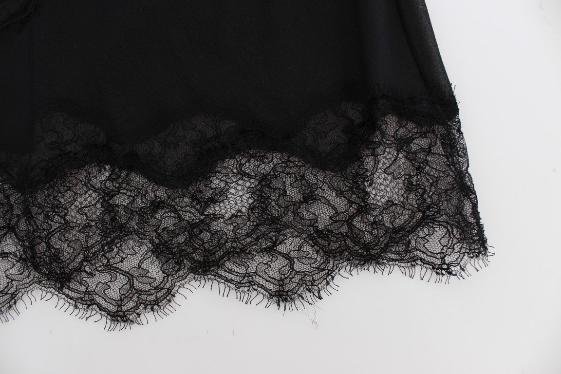 Haut de lingerie en soie noire Dolce & Gabbana avec dentelle florale élégante et détails délicats.