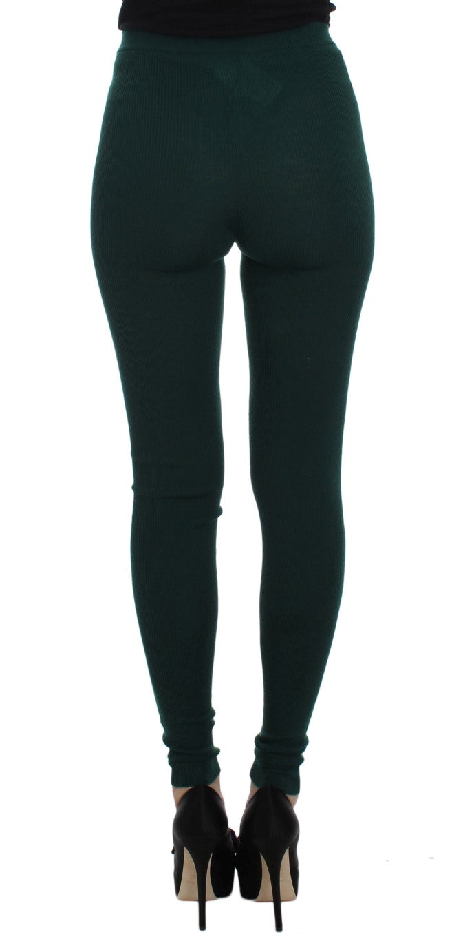 Leggings en cachemire vert Dolce & Gabbana, pantalons extensibles, coupe élégante et confortables pour femme.