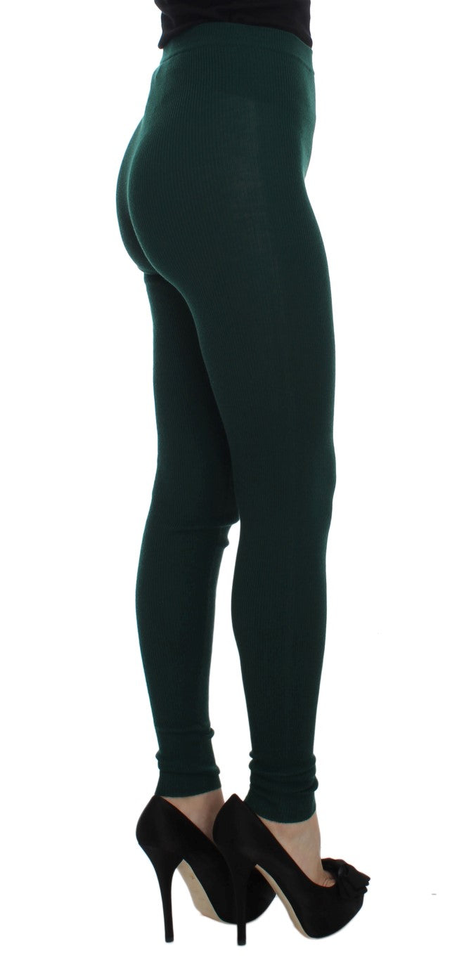 Collants en cachemire vert Dolce & Gabbana, pantalon stretch élégant, vue détaillée du tissu doux et ajusté.