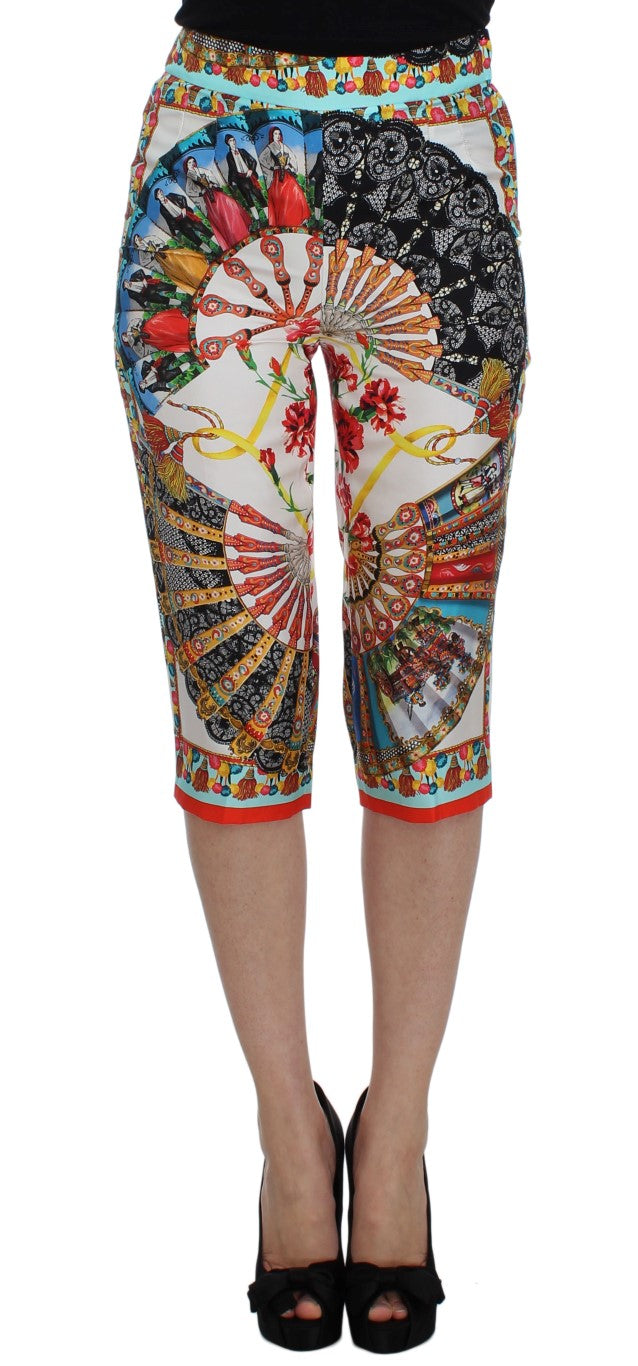 Pantalon en soie multicolore Majolica Sicily de Dolce & Gabbana, motif élégant et tissu fluide visible dans l'image.