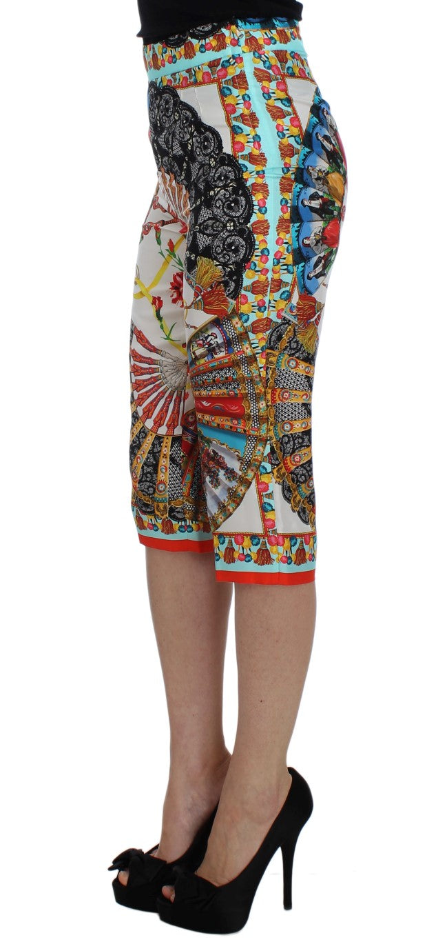Pantalon en soie multicolore Majolica Sicily de Dolce & Gabbana, motif floral élégant, tissu fluide et luxueux.