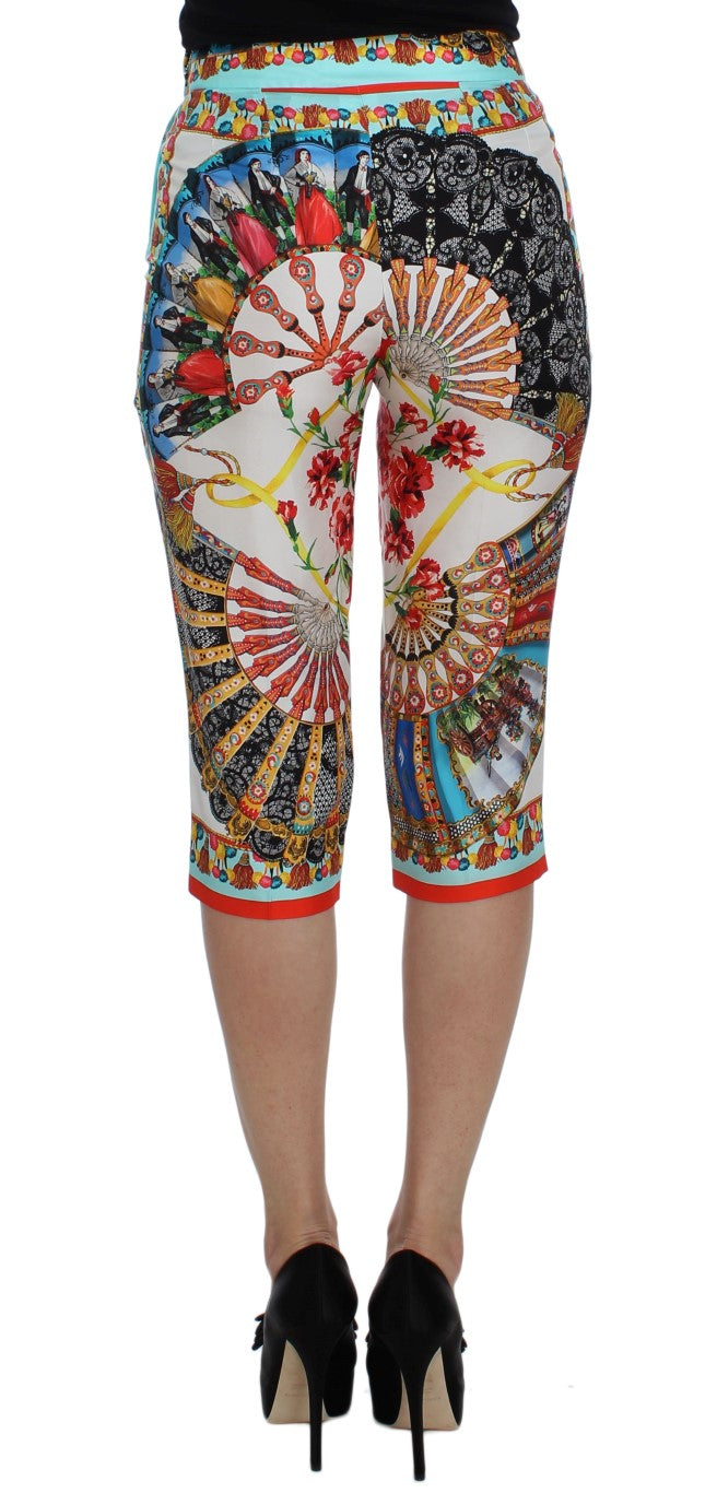 Pantalon en soie Dolce & Gabbana Majolica Sicily multicolore avec motif floral coloré.