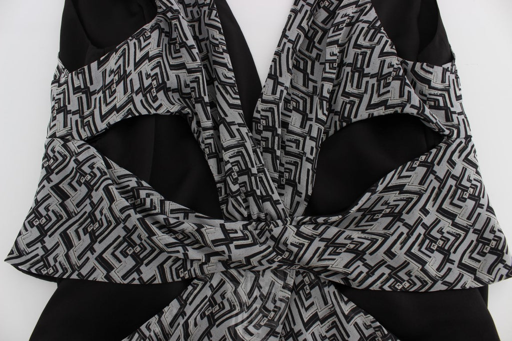 Chemise en soie gris noir de Karl Lagerfeld, haut élégant avec manches longues et col classique, vue de face.
