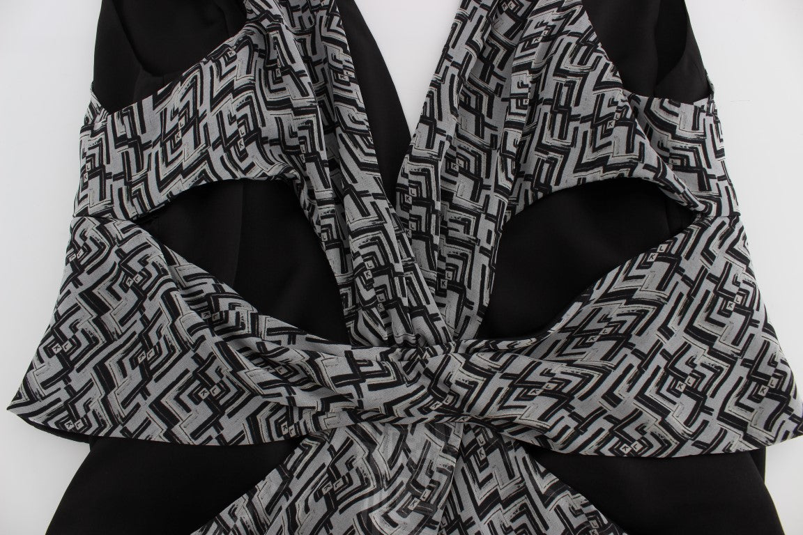 Chemise en soie gris noir de Karl Lagerfeld, haut élégant avec manches longues et col classique, vue de face.