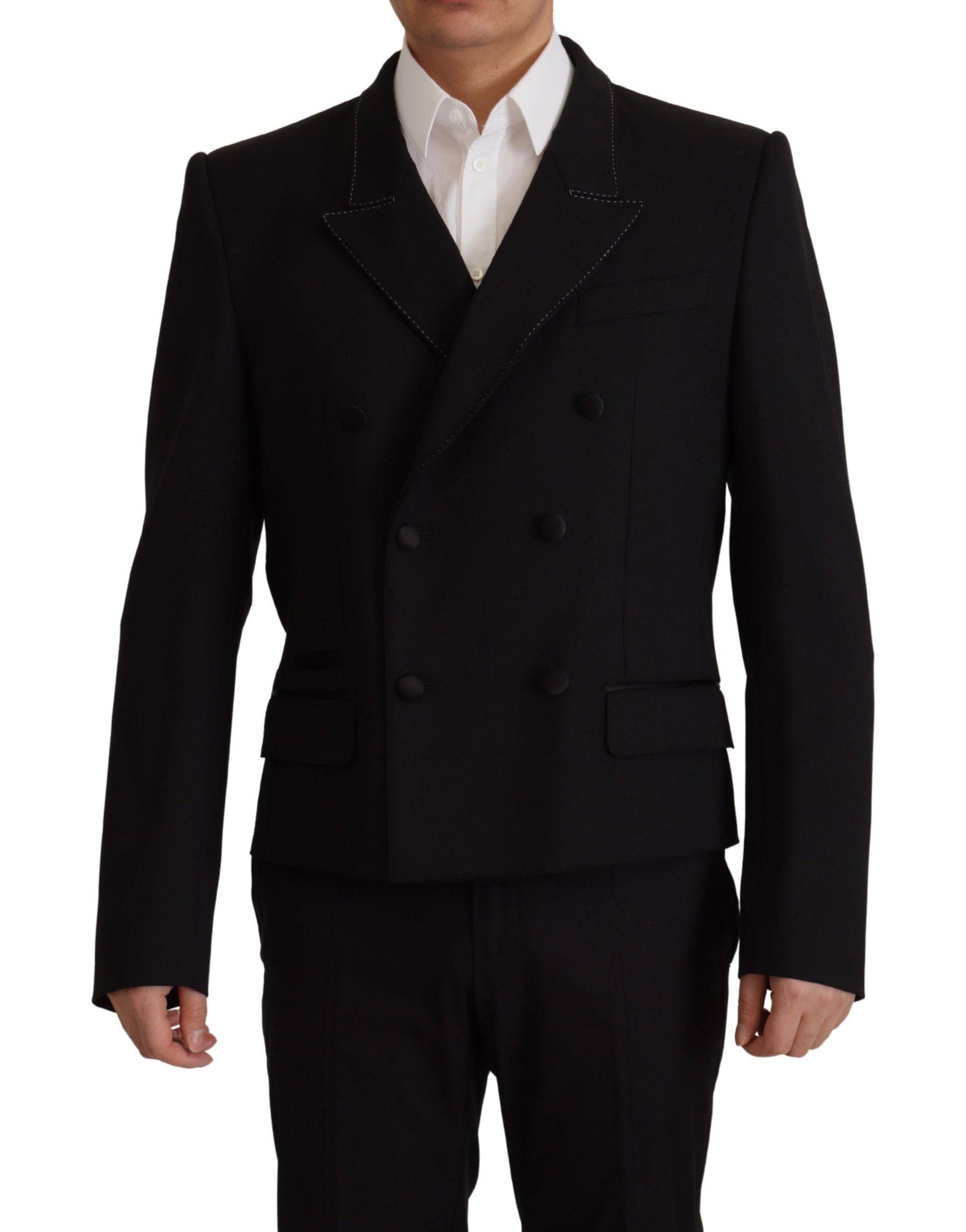 Manteau blazer noir à double boutonnage de Dolce & Gabbana, veste élégante en tissu sophistiqué, vue de face.