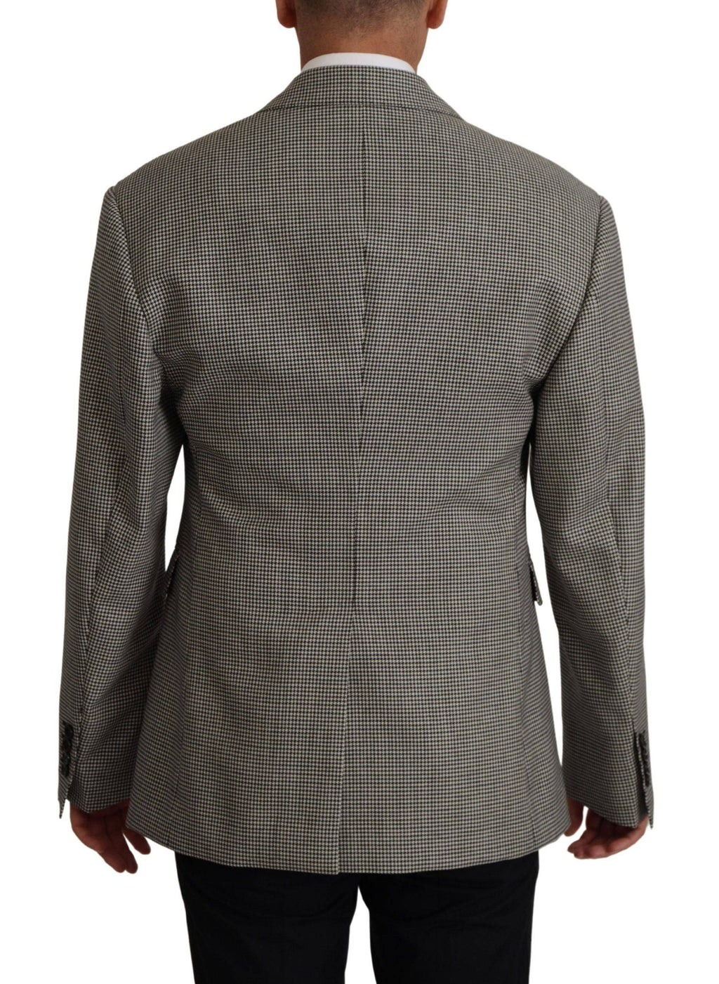 Veste blazer à carreaux gris Dolce & Gabbana à un bouton avec col classique et poches latérales, élégante et sophistiquée.