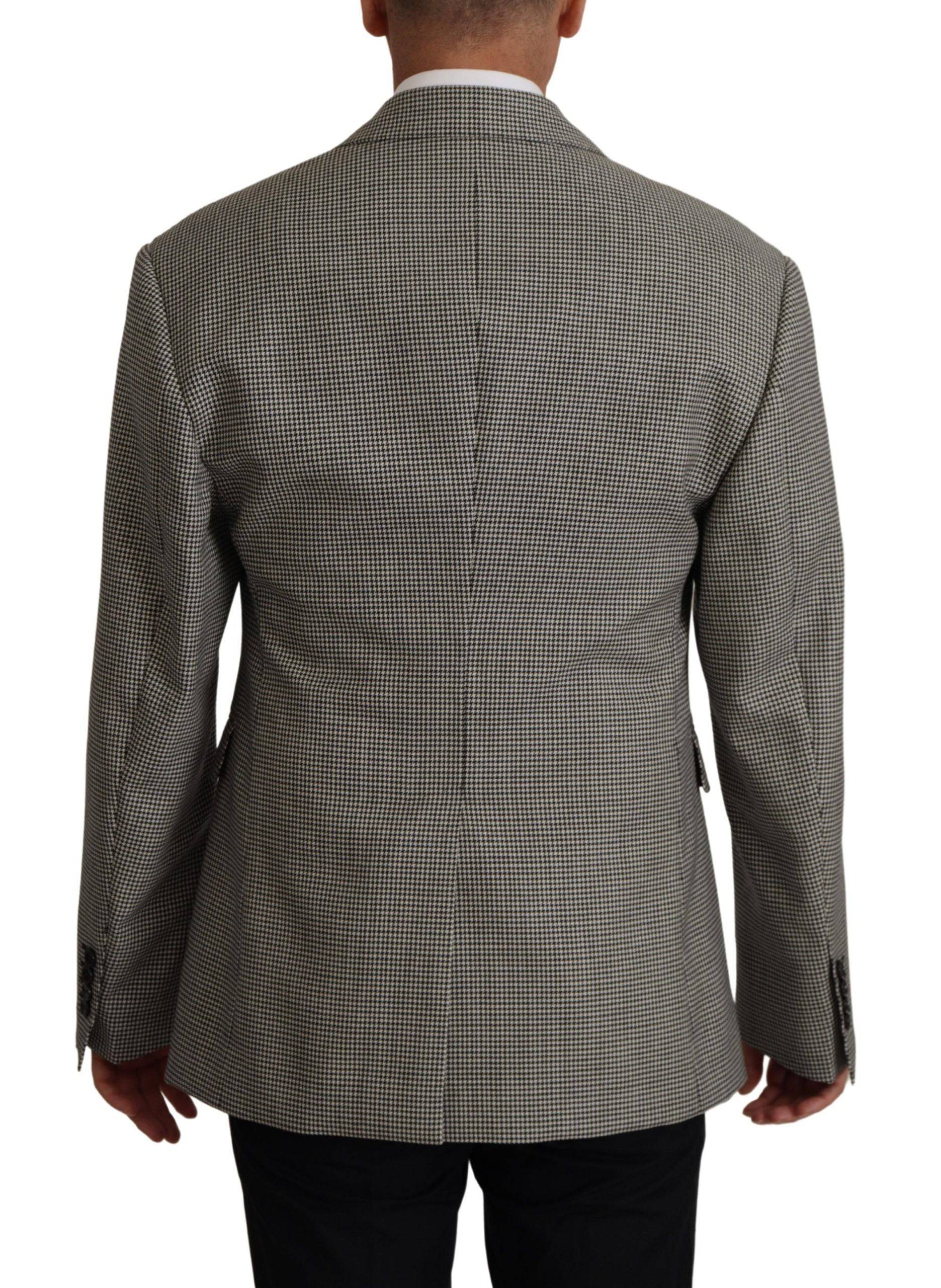 Veste blazer à carreaux gris Dolce & Gabbana à un bouton avec col classique et poches latérales, élégante et sophistiquée.