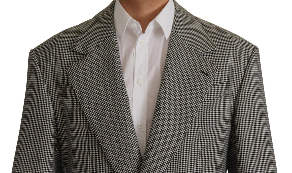 Veste blazer à carreaux gris Dolce & Gabbana à double boutonnage, élégante et structurée, pour un style sophistiqué.