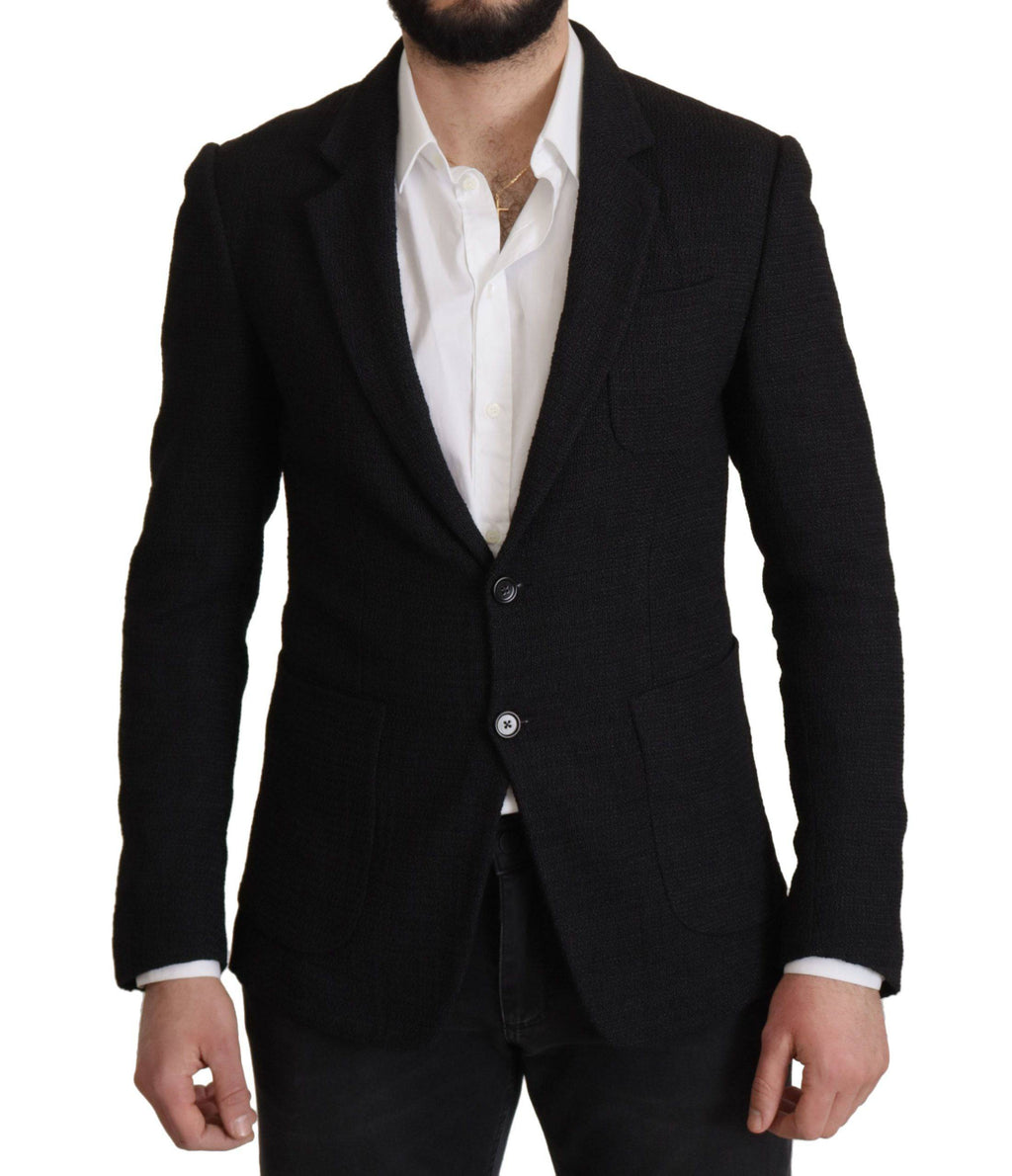 Manteau noir Dolce & Gabbana pour homme, blazer à un bouton, coupe élégante et style classique.