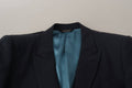 Veste blazer bleue foncée Dolce & Gabbana Alta Sartoria, élégante manteau en tissu avec détails sophistiqués.