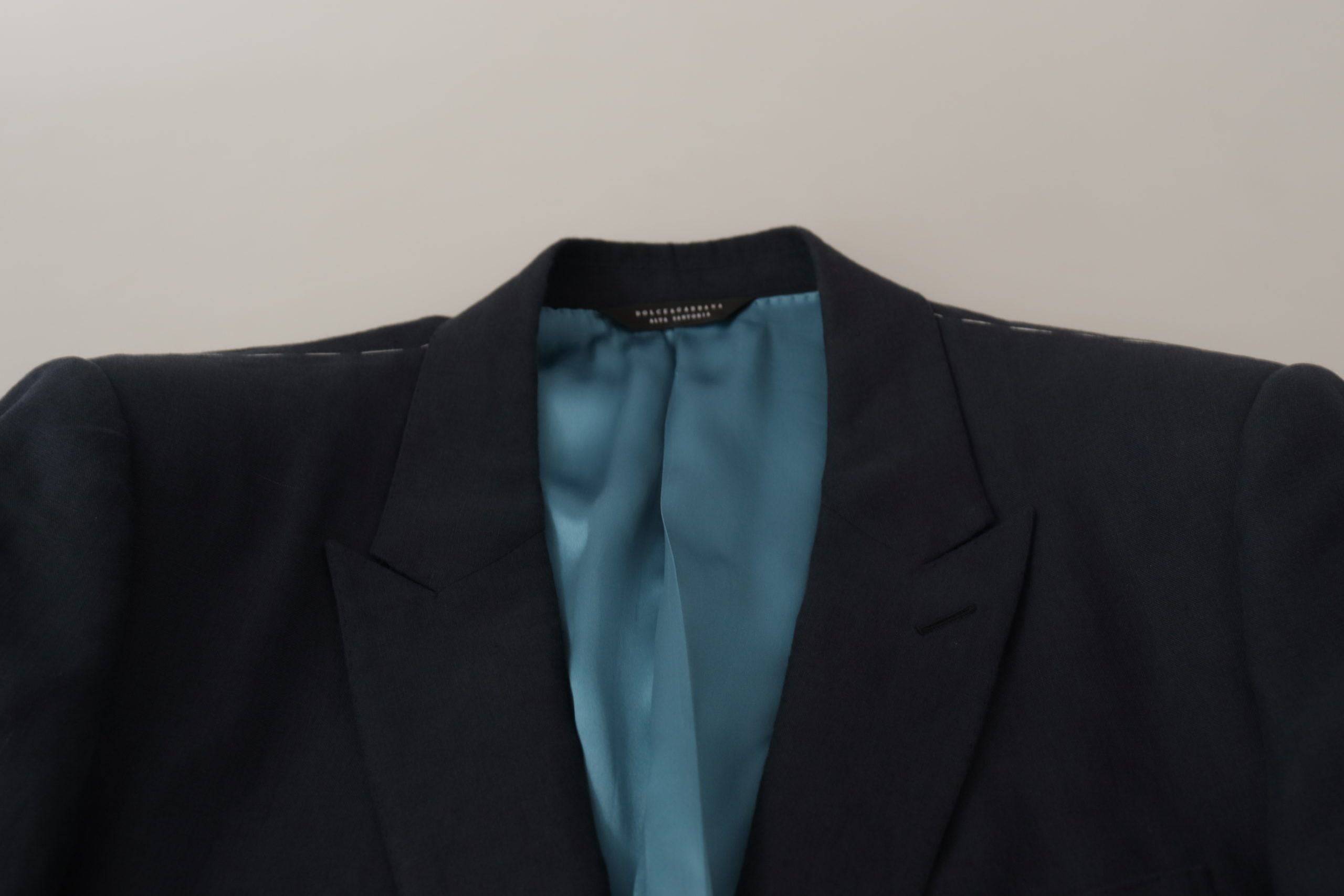 Veste blazer bleue foncée Dolce & Gabbana Alta Sartoria, élégante manteau en tissu avec détails sophistiqués.