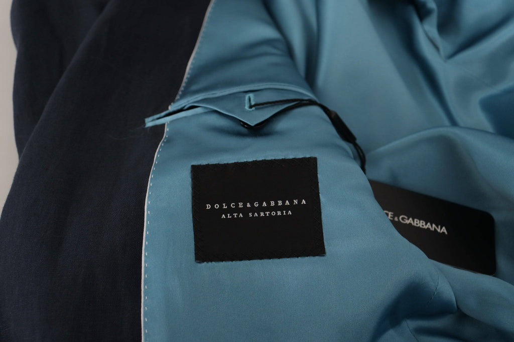 Veste blazer bleue foncée Dolce & Gabbana Alta Sartoria, élégante et sophistiquée, vue de face sur un mannequin.