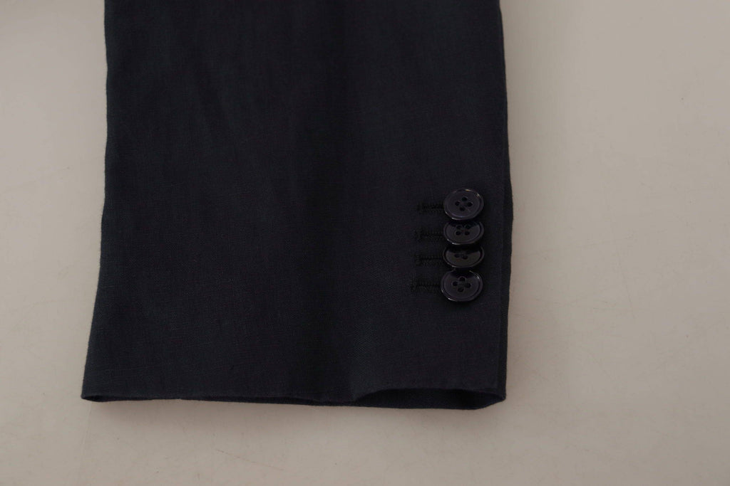 Veste blazer bleue foncée Dolce & Gabbana ALTA SARTORIA avec détails élégants, portée en image.