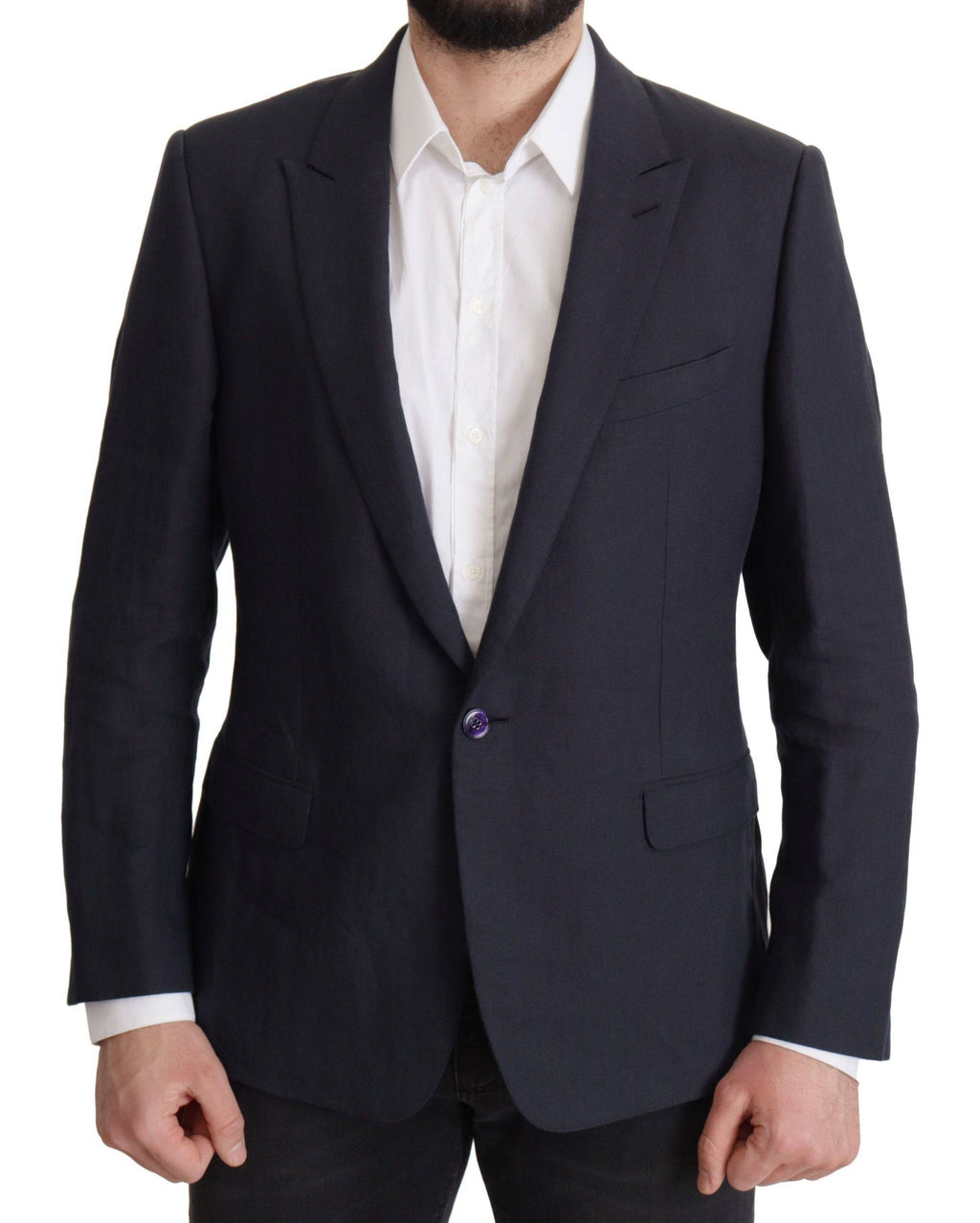 Veste blazer bleu foncé Dolce & Gabbana Alta Sartoria, coupe élégante en tissu de qualité, vue de face sur fond neutre.
