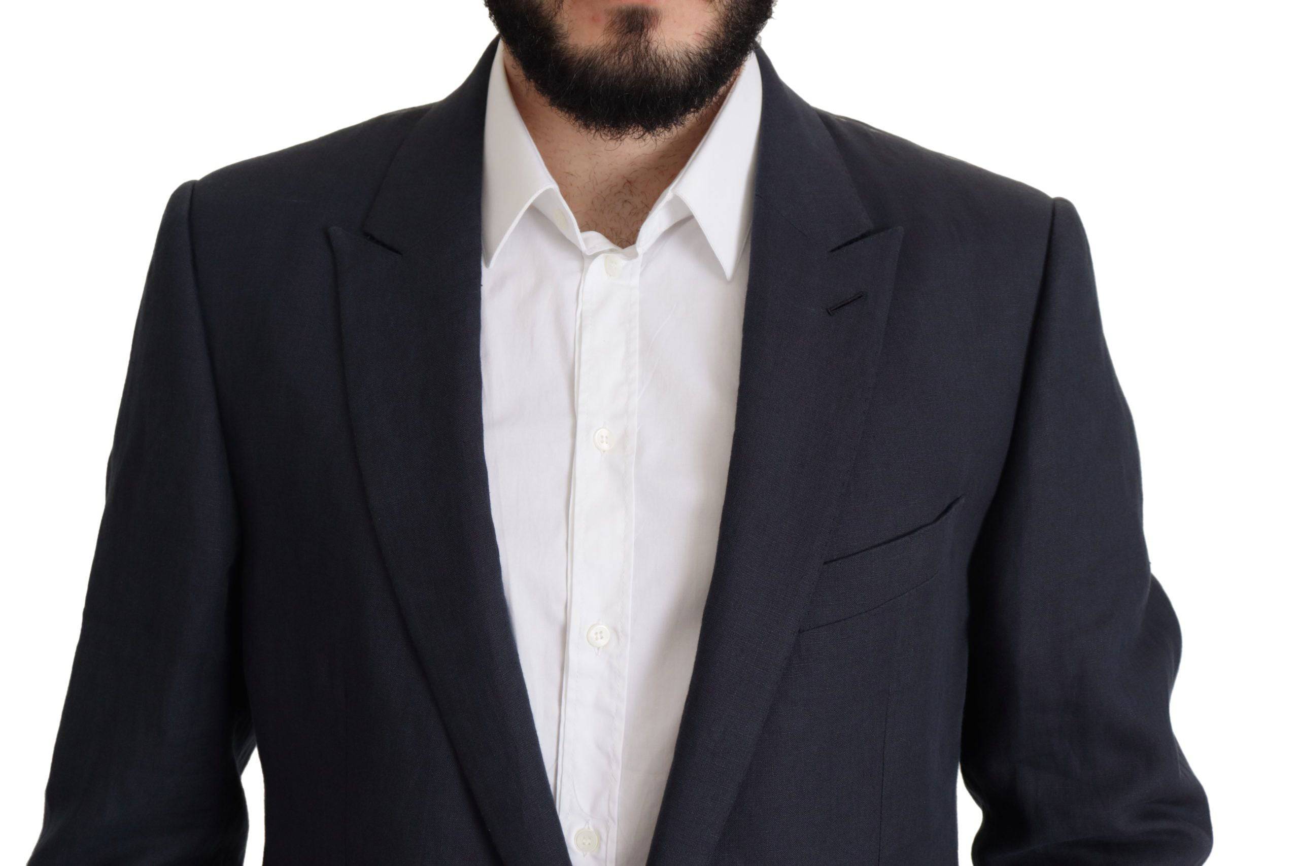Veste blazer noire bleue foncée Dolce & Gabbana Alta Sartoria, élégante et élégante en tissu de qualité, vue de face.