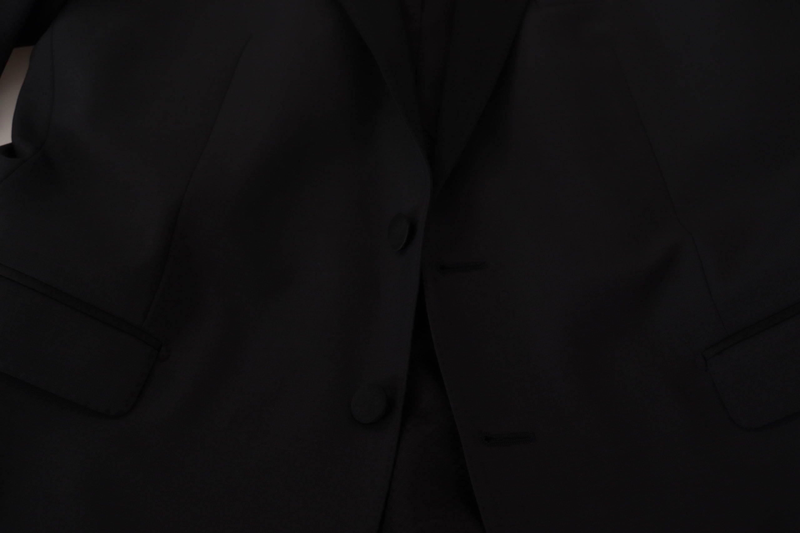 Veste blazer noire à un bouton Dolce & Gabbana MARTINI, coupe classique, en tissu élégant, vue de face.