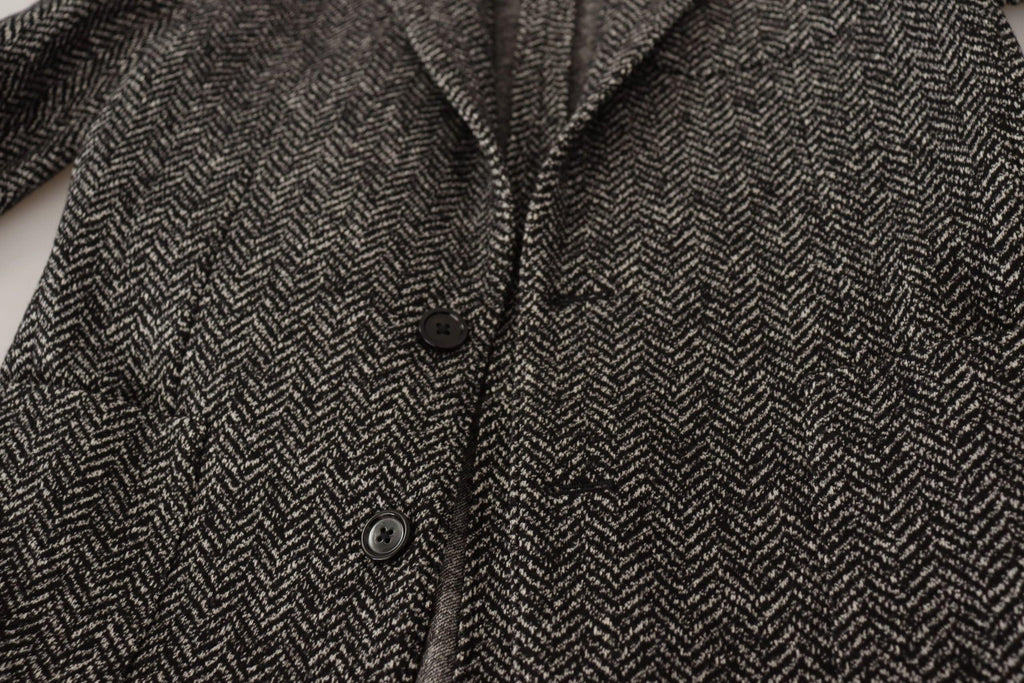 Blazer fantaisie gris en coton de Dolce & Gabbana, coupe croisée simple, détails élégants et finition soignée.