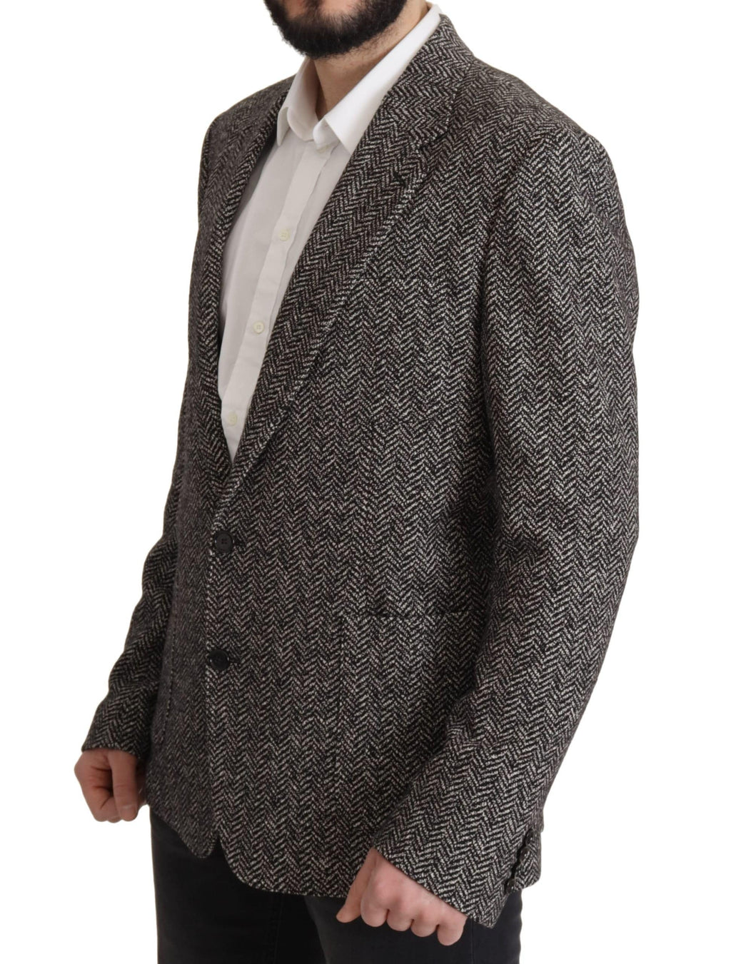 Blazer fantaisie gris en coton Dolce & Gabbana à boutonnière simple, vue de face sur fond neutre.
