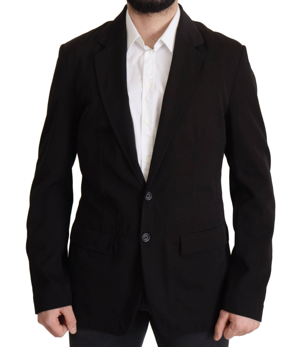 Manteau blazer noir en laine à un bouton Dolce & Gabbana, coupe classique et élégante, vue de face.