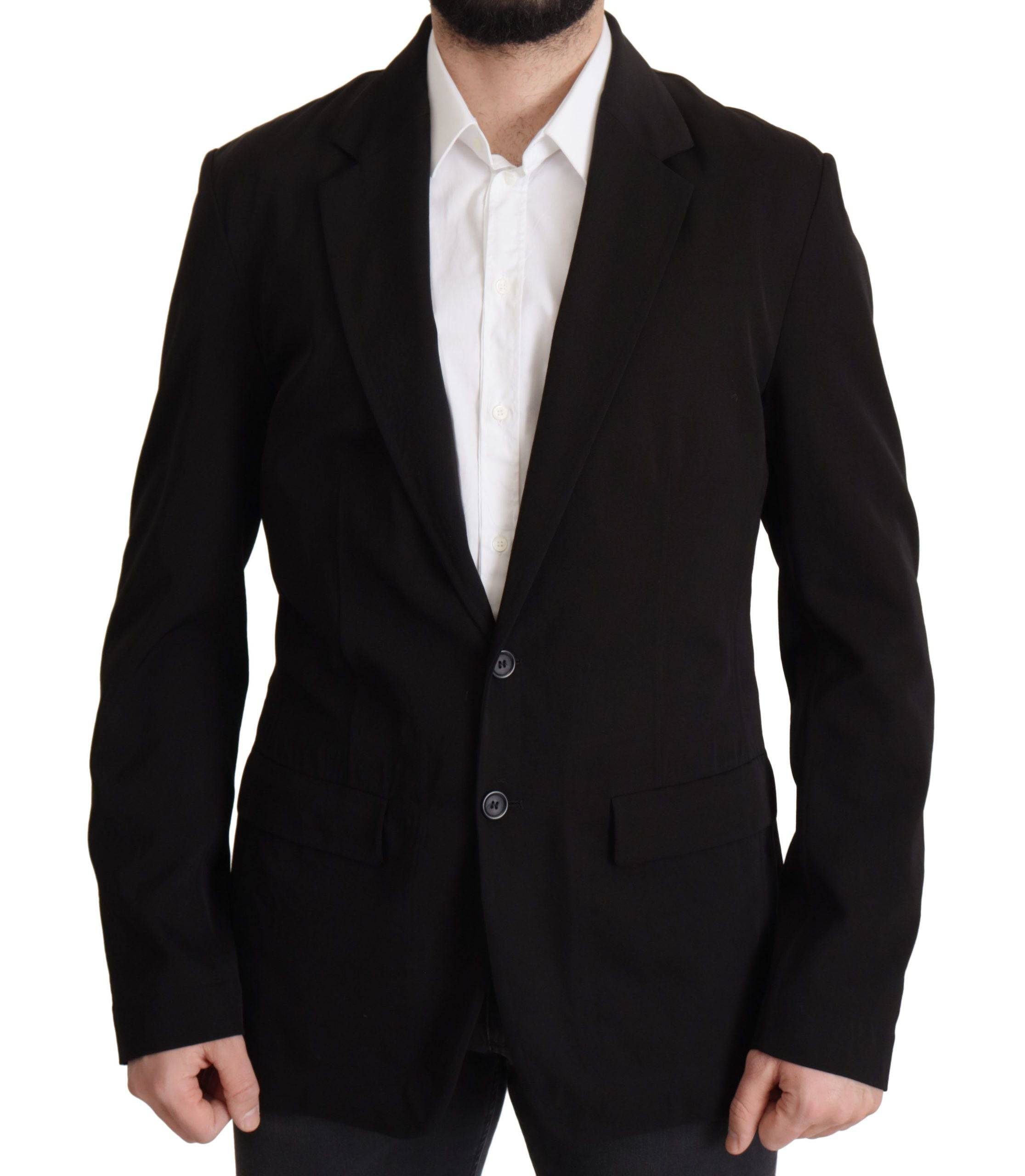 Manteau blazer noir en laine à un bouton Dolce & Gabbana, coupe classique et élégante, vue de face.