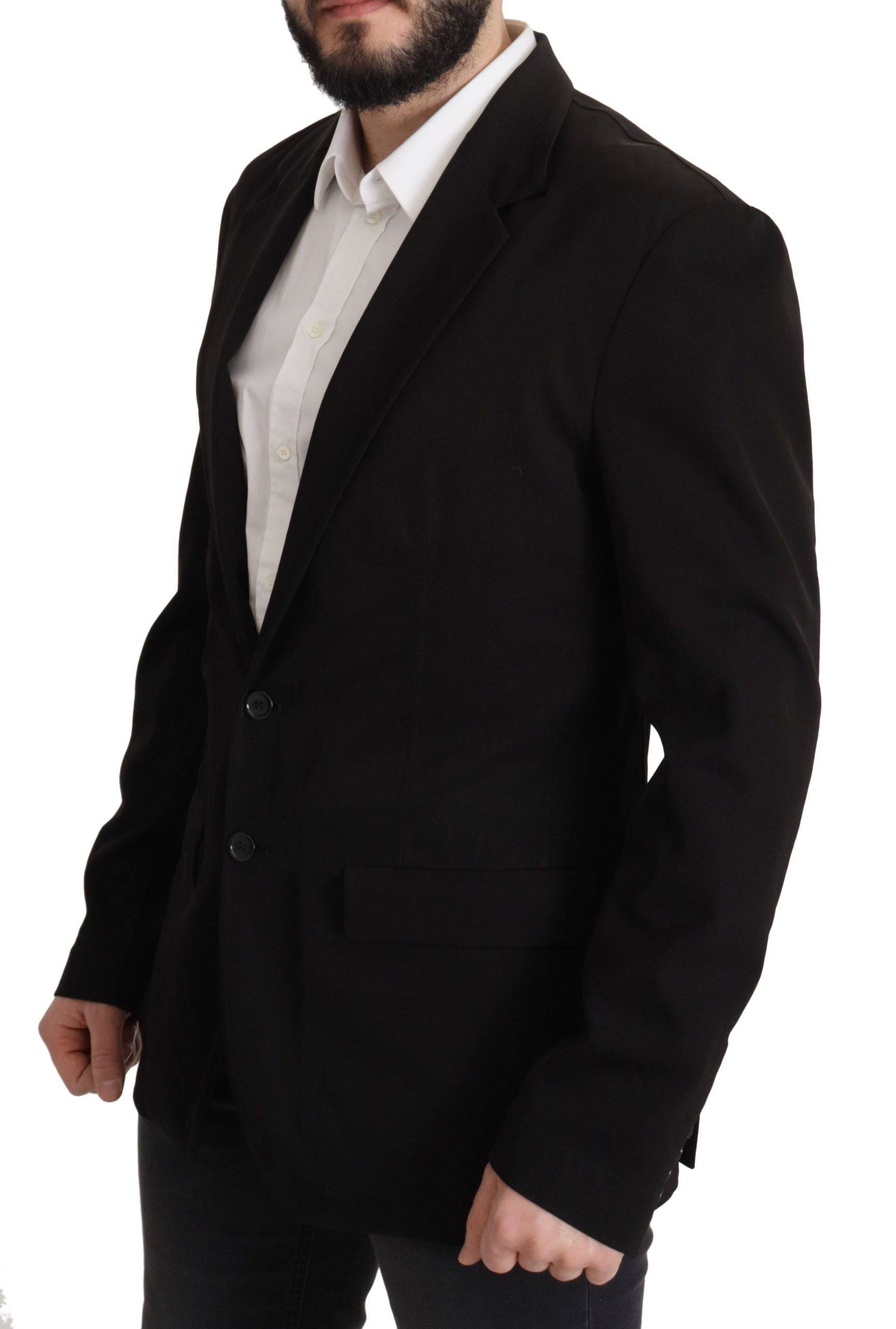 Manteau en laine noir Dolce & Gabbana, blazer croisé à un seul bouton, style élégant et sophistiqué pour homme.