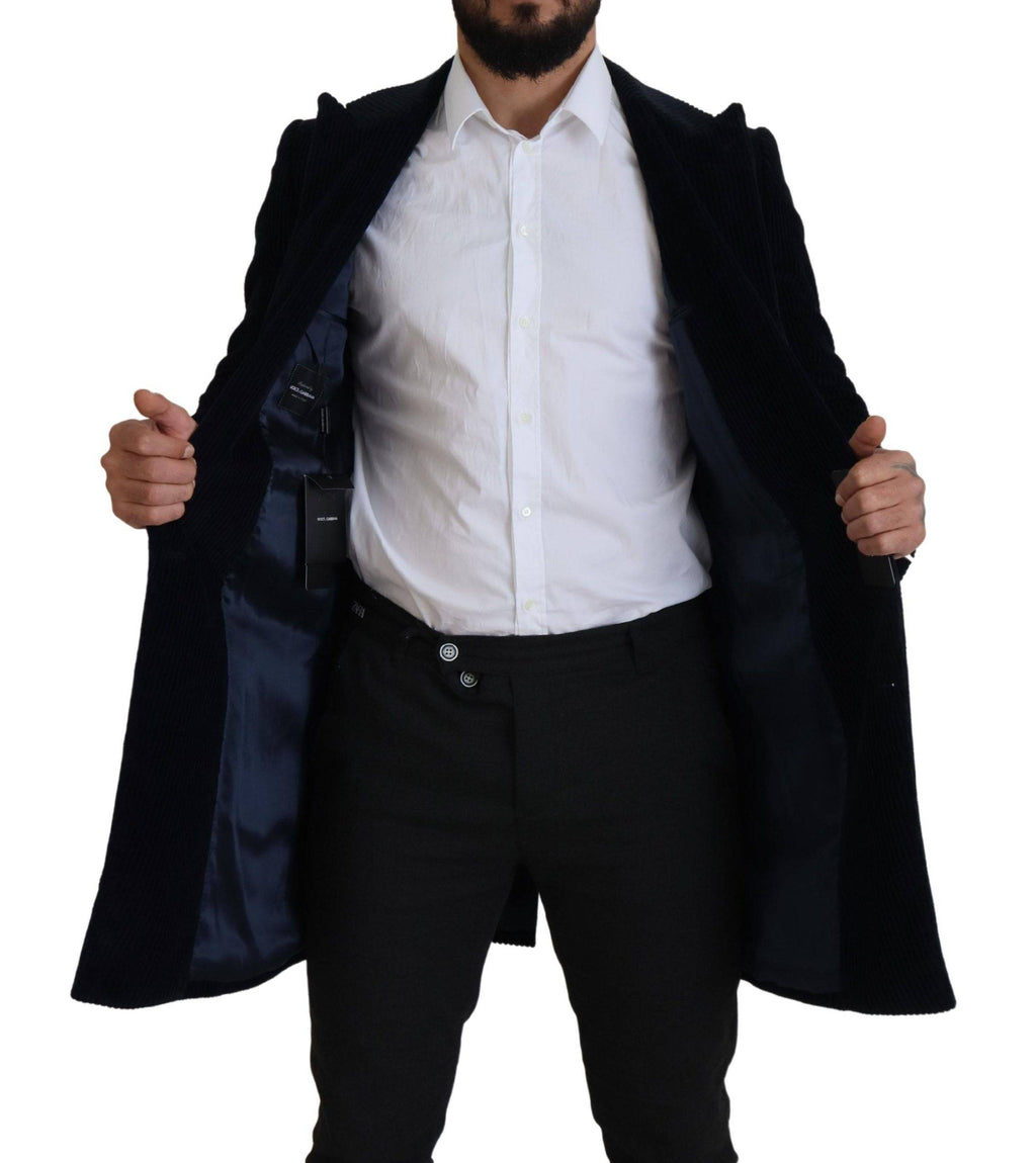 Cardigan long en coton noir Dolce & Gabbana pour homme, veste élégante avec col et boutons.