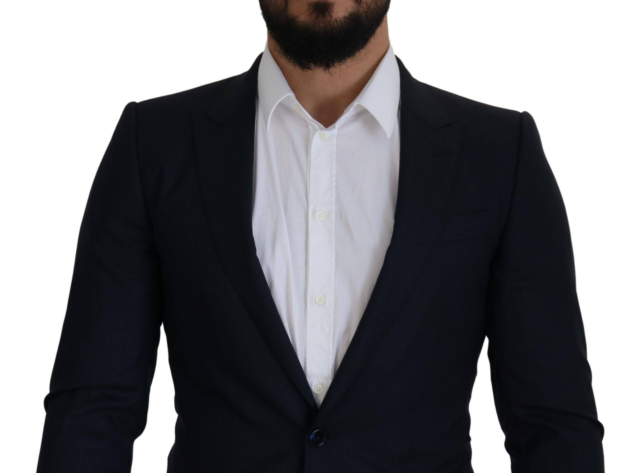 Manteau blazer en laine bleue à un seul bouton de Dolce & Gabbana, coupe classique et élégante.