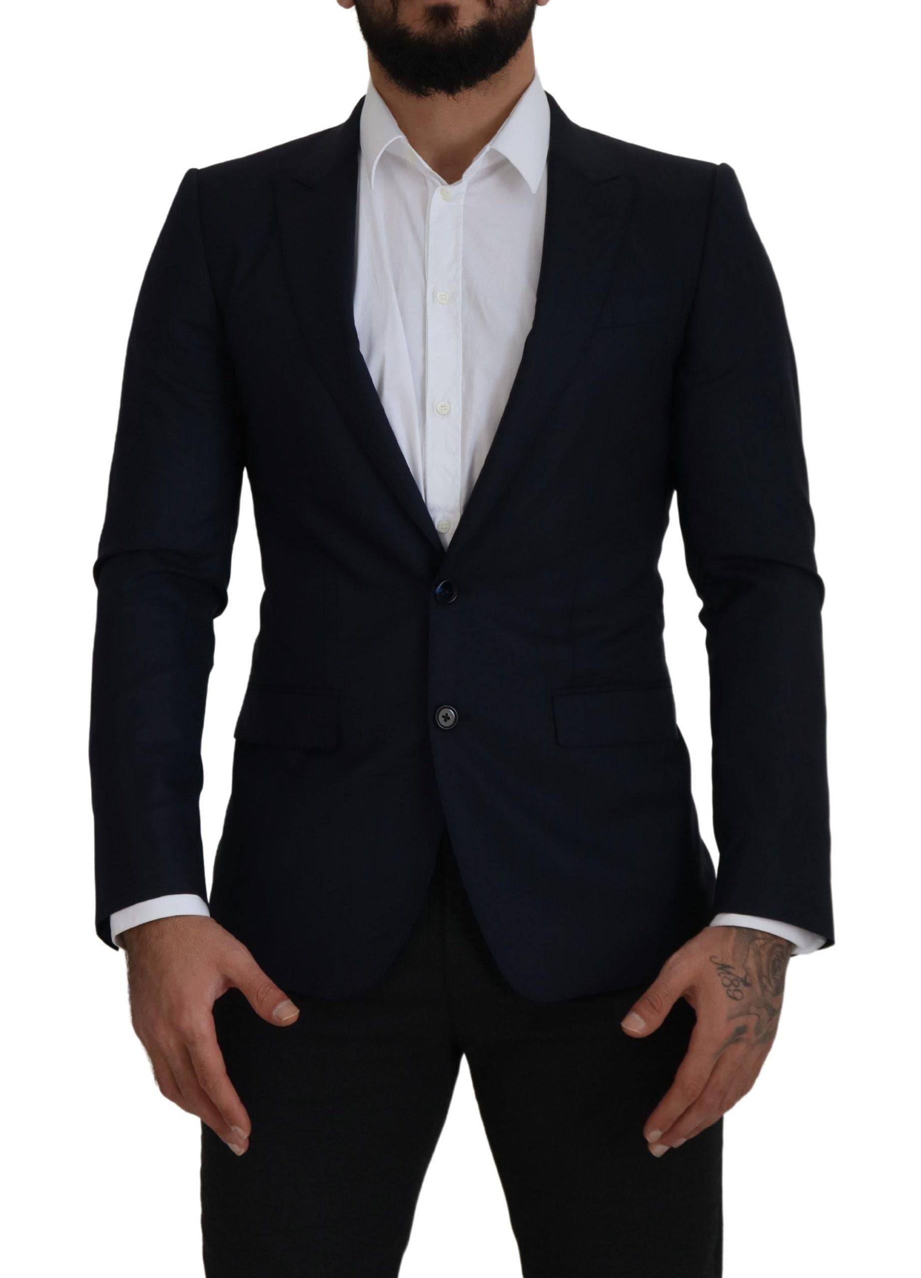 Manteau blazer bleu en laine à un seul bouton Dolce & Gabbana, mode élégante pour homme, vue de face.